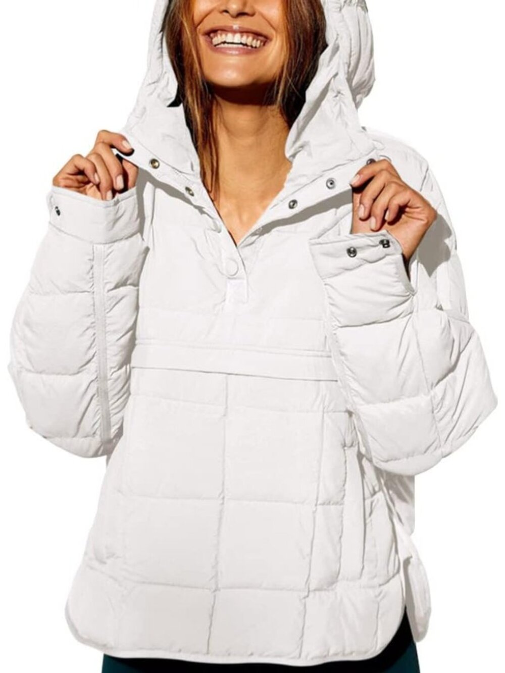 Women's Quilted Pullover Puffer Jacket Packable Hooded Oversize Winter Coat Tops